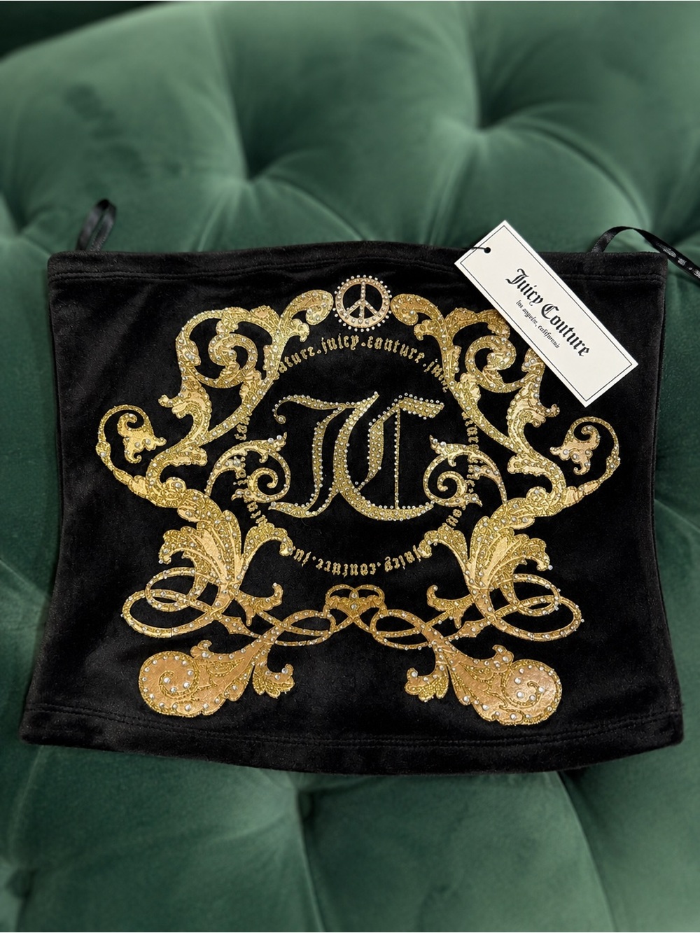 Juicy Couture Black Velour Rhinestone Tube Top NWT Small